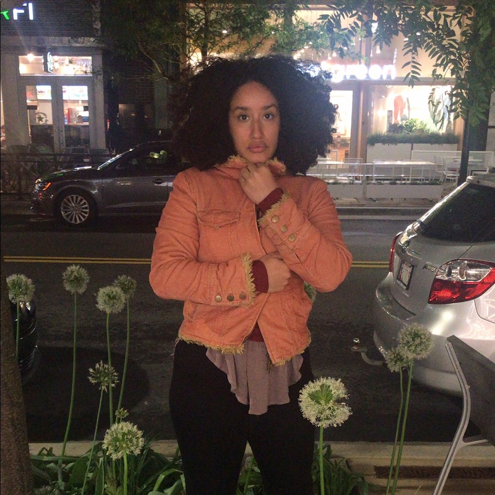 Burnt Orange Corduroy Jacket w Faux Fur Neckline
